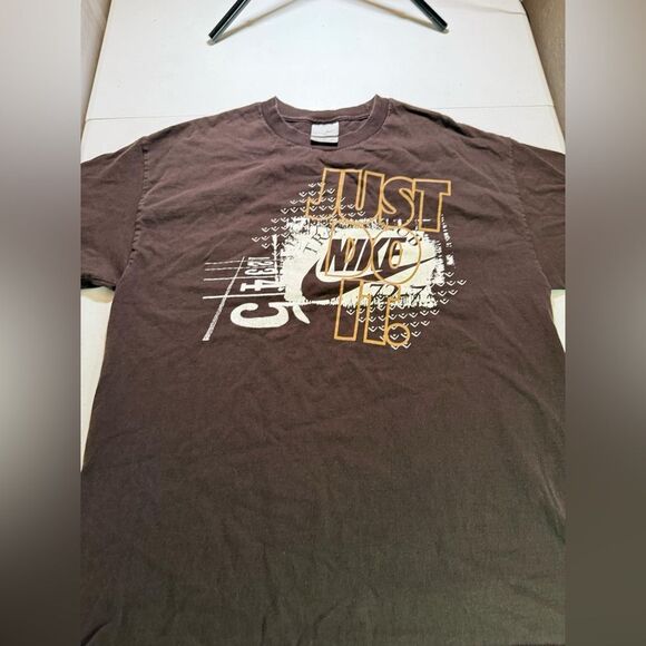 Vintage Nike Just Do It Men's XL Brown Track Club Swoosh Spellout T-Shirt - Picture 4 of 8